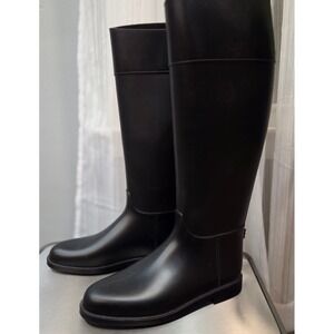 Sloosh Italy Black Rubber Equestrian Tall Rain Boots Women Size 38/7.5 Logo